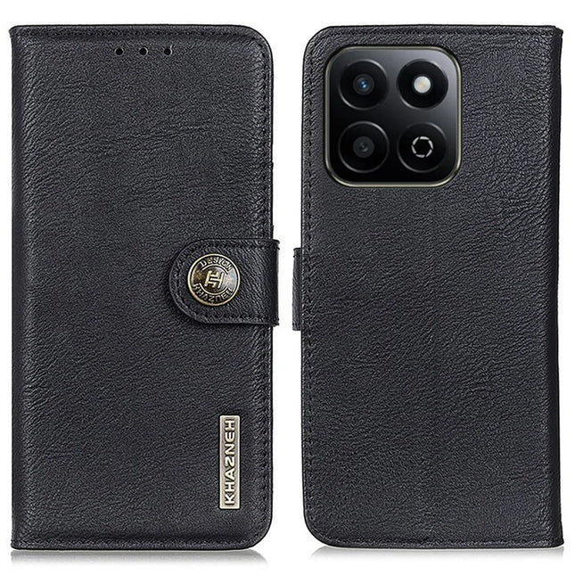 KHAZNEH For Honor X7c 4G / 200 Smart 5G / Play 60 Plus 5G Wallet Case Cowhide Texture Leather Flip Phone Cover - Black