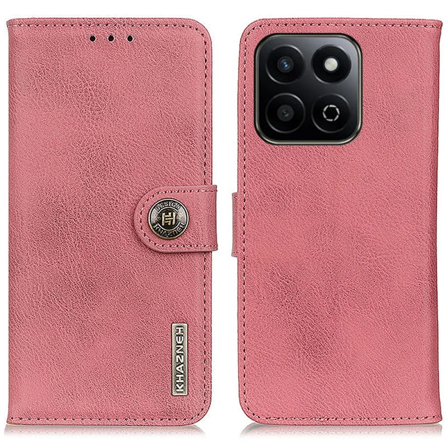 KHAZNEH For Honor X7c 4G / 200 Smart 5G / Play 60 Plus 5G Wallet Case Cowhide Texture Leather Flip Phone Cover - Pink