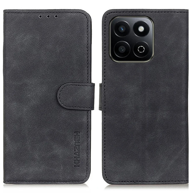 KHAZNEH For Honor X7c 4G / 200 Smart 5G / Play 60 Plus 5G Case PU Leather Retro Texture Phone Cover - Black