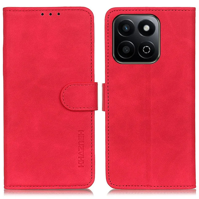 KHAZNEH For Honor X7c 4G / 200 Smart 5G / Play 60 Plus 5G Case PU Leather Retro Texture Phone Cover - Red