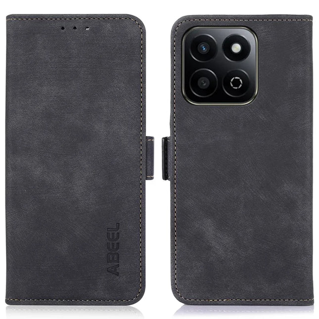 ABEEL For Honor X7c 4G / 200 Smart 5G / Play 60 Plus 5G Case Retro Leather Phone Cover Wallet Stand View - Black