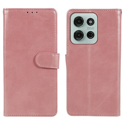 For Motorola Moto G75 5G Case PU Leather Wallet Protective Phone Cover Calf Texture - Rose Gold