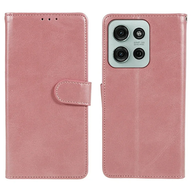 For Motorola Moto G75 5G Case PU Leather Wallet Protective Phone Cover Calf Texture - Rose Gold