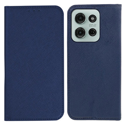 For Motorola Moto G75 5G Case Cross Texture Leather Phone Cover Hidden Magnetic - Dark Blue