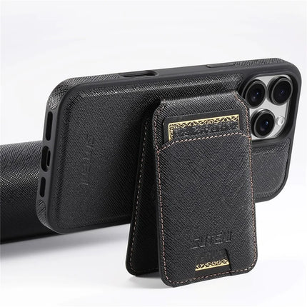 SUTENI M2 For iPhone 16 Pro Max Magnetic Case Cross Texture Leather Back Cover with Detachable Card Bag