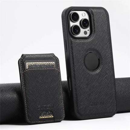 SUTENI M2 For iPhone 16 Pro Max Magnetic Case Cross Texture Leather Back Cover with Detachable Card Bag