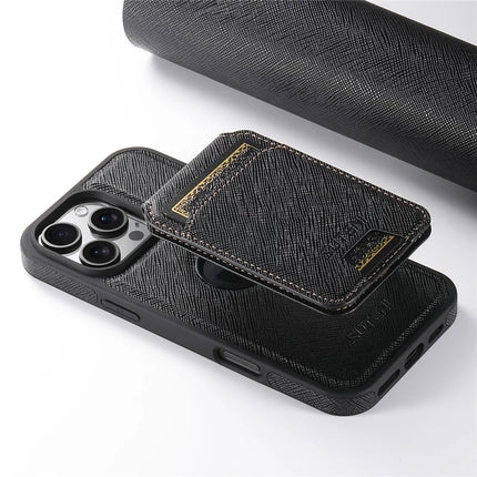 SUTENI M2 For iPhone 16 Pro Max Magnetic Case Cross Texture Leather Back Cover with Detachable Card Bag