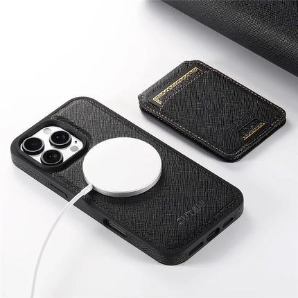 SUTENI M2 For iPhone 16 Pro Max Magnetic Case Cross Texture Leather Back Cover with Detachable Card Bag