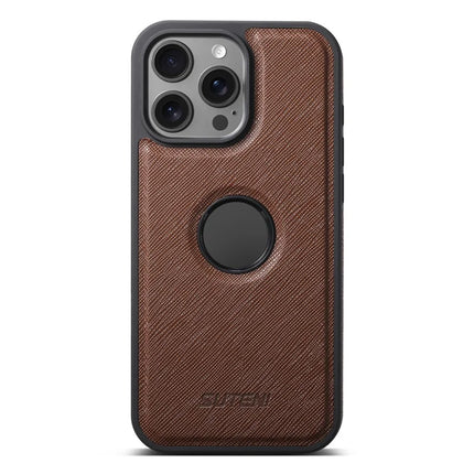 SUTENI M2 For iPhone 16 Pro Max Magnetic Case Cross Texture Leather Back Cover with Detachable Card Bag