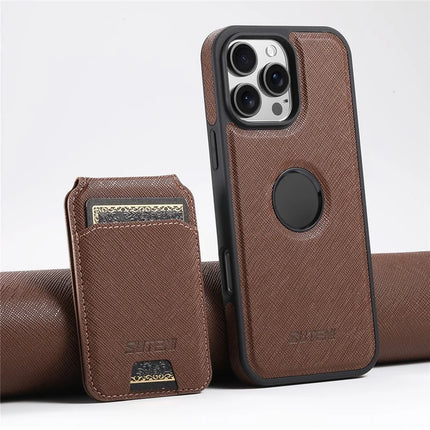 SUTENI M2 For iPhone 16 Pro Max Magnetic Case Cross Texture Leather Back Cover with Detachable Card Bag