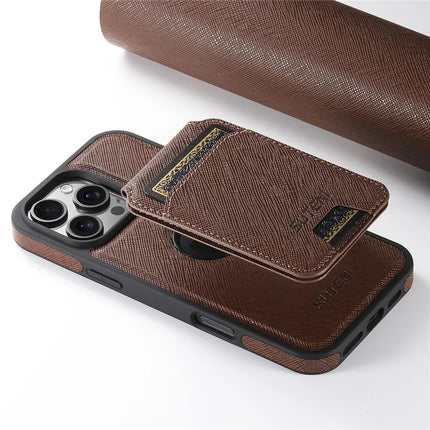 SUTENI M2 For iPhone 16 Pro Max Magnetic Case Cross Texture Leather Back Cover with Detachable Card Bag