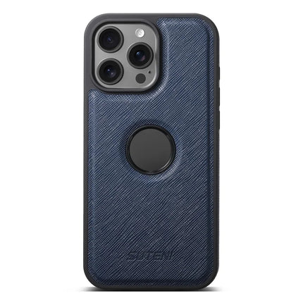 SUTENI M2 For iPhone 16 Pro Max Magnetic Case Cross Texture Leather Back Cover with Detachable Card Bag