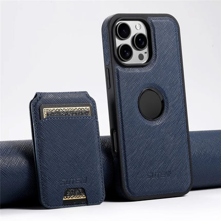 SUTENI M2 For iPhone 16 Pro Max Magnetic Case Cross Texture Leather Back Cover with Detachable Card Bag