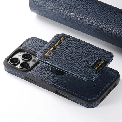 SUTENI M2 For iPhone 16 Pro Max Magnetic Case Cross Texture Leather Back Cover with Detachable Card Bag