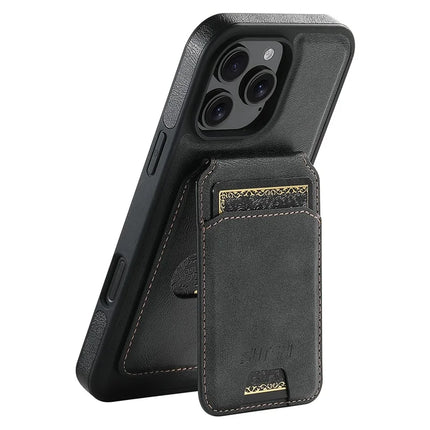SUTENI M2 For iPhone 16 Pro Magnetic Phone Case Waxy Texture Leather+TPU Cover with Card Bag - Black