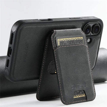 SUTENI M2 For iPhone 16 Plus Magnetic Phone Case Waxy Texture Leather+TPU Cover with Card Bag