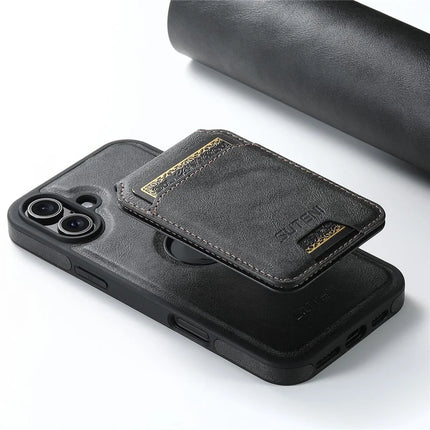 SUTENI M2 For iPhone 16 Plus Magnetic Phone Case Waxy Texture Leather+TPU Cover with Card Bag
