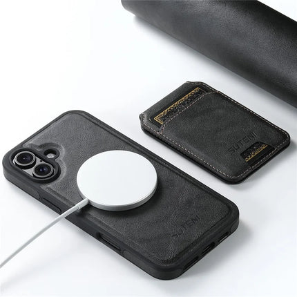 SUTENI M2 For iPhone 16 Plus Magnetic Phone Case Waxy Texture Leather+TPU Cover with Card Bag