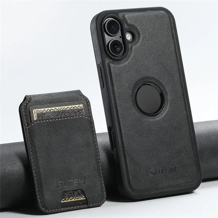 SUTENI M2 For iPhone 16 Plus Magnetic Phone Case Waxy Texture Leather+TPU Cover with Card Bag