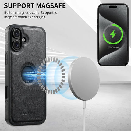 SUTENI M2 For iPhone 16 Plus Magnetic Phone Case Waxy Texture Leather+TPU Cover with Card Bag