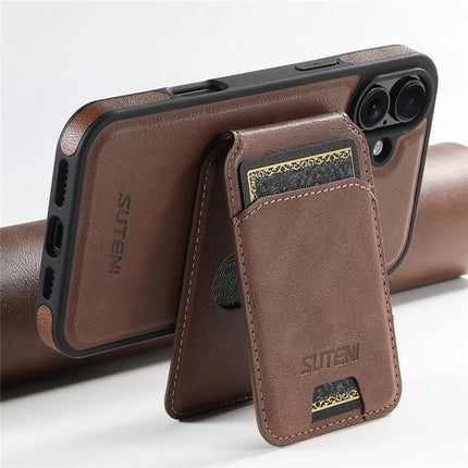 SUTENI M2 For iPhone 16 Plus Magnetic Phone Case Waxy Texture Leather+TPU Cover with Card Bag