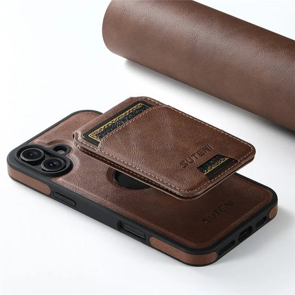 SUTENI M2 For iPhone 16 Plus Magnetic Phone Case Waxy Texture Leather+TPU Cover with Card Bag