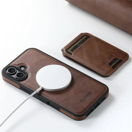 SUTENI M2 For iPhone 16 Plus Magnetic Phone Case Waxy Texture Leather+TPU Cover with Card Bag