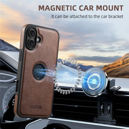 SUTENI M2 For iPhone 16 Plus Magnetic Phone Case Waxy Texture Leather+TPU Cover with Card Bag
