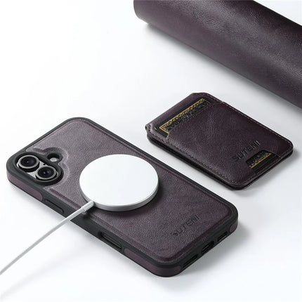 SUTENI M2 For iPhone 16 Plus Magnetic Phone Case Waxy Texture Leather+TPU Cover with Card Bag