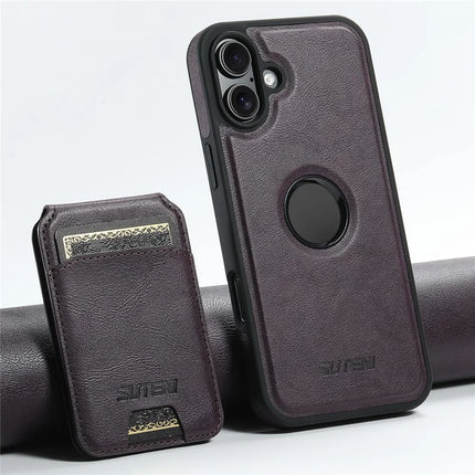 SUTENI M2 For iPhone 16 Plus Magnetic Phone Case Waxy Texture Leather+TPU Cover with Card Bag