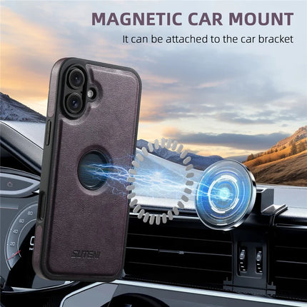 SUTENI M2 For iPhone 16 Plus Magnetic Phone Case Waxy Texture Leather+TPU Cover with Card Bag
