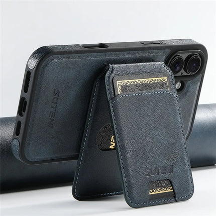 SUTENI M2 For iPhone 16 Plus Magnetic Phone Case Waxy Texture Leather+TPU Cover with Card Bag