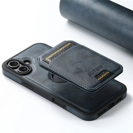 SUTENI M2 For iPhone 16 Plus Magnetic Phone Case Waxy Texture Leather+TPU Cover with Card Bag