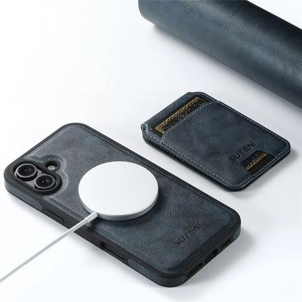SUTENI M2 For iPhone 16 Plus Magnetic Phone Case Waxy Texture Leather+TPU Cover with Card Bag