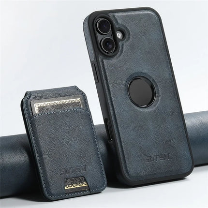 SUTENI M2 For iPhone 16 Plus Magnetic Phone Case Waxy Texture Leather+TPU Cover with Card Bag
