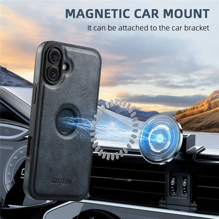 SUTENI M2 For iPhone 16 Plus Magnetic Phone Case Waxy Texture Leather+TPU Cover with Card Bag