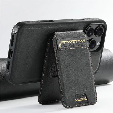 SUTENI M2 For iPhone 16 Pro Max Magnetic Phone Case Waxy Texture Leather+TPU Cover with Card Bag