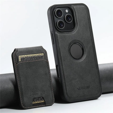 SUTENI M2 For iPhone 16 Pro Max Magnetic Phone Case Waxy Texture Leather+TPU Cover with Card Bag