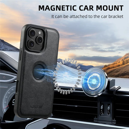 SUTENI M2 For iPhone 16 Pro Max Magnetic Phone Case Waxy Texture Leather+TPU Cover with Card Bag