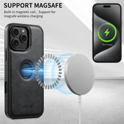 SUTENI M2 For iPhone 16 Pro Max Magnetic Phone Case Waxy Texture Leather+TPU Cover with Card Bag