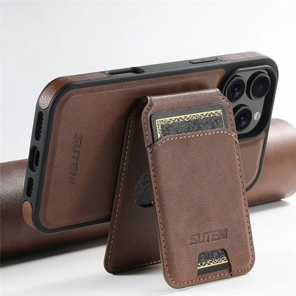 SUTENI M2 For iPhone 16 Pro Max Magnetic Phone Case Waxy Texture Leather+TPU Cover with Card Bag