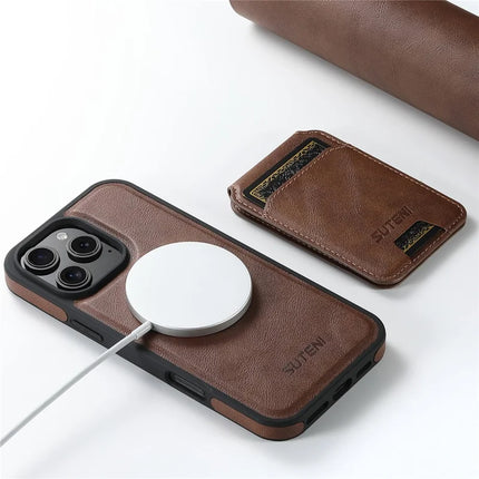 SUTENI M2 For iPhone 16 Pro Max Magnetic Phone Case Waxy Texture Leather+TPU Cover with Card Bag