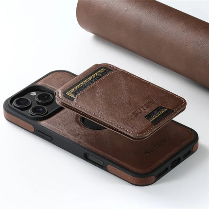SUTENI M2 For iPhone 16 Pro Max Magnetic Phone Case Waxy Texture Leather+TPU Cover with Card Bag
