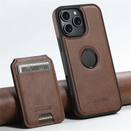 SUTENI M2 For iPhone 16 Pro Max Magnetic Phone Case Waxy Texture Leather+TPU Cover with Card Bag