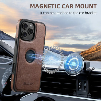 SUTENI M2 For iPhone 16 Pro Max Magnetic Phone Case Waxy Texture Leather+TPU Cover with Card Bag