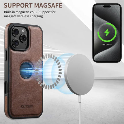 SUTENI M2 For iPhone 16 Pro Max Magnetic Phone Case Waxy Texture Leather+TPU Cover with Card Bag