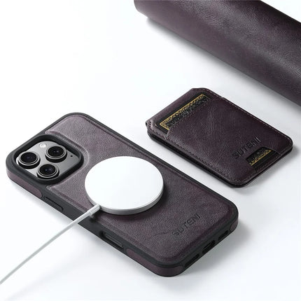 SUTENI M2 For iPhone 16 Pro Max Magnetic Phone Case Waxy Texture Leather+TPU Cover with Card Bag