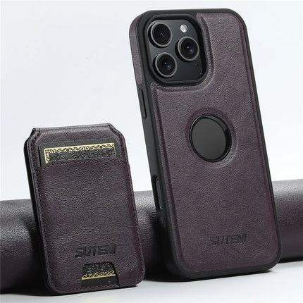 SUTENI M2 For iPhone 16 Pro Max Magnetic Phone Case Waxy Texture Leather+TPU Cover with Card Bag