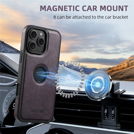 SUTENI M2 For iPhone 16 Pro Max Magnetic Phone Case Waxy Texture Leather+TPU Cover with Card Bag