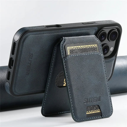SUTENI M2 For iPhone 16 Pro Max Magnetic Phone Case Waxy Texture Leather+TPU Cover with Card Bag